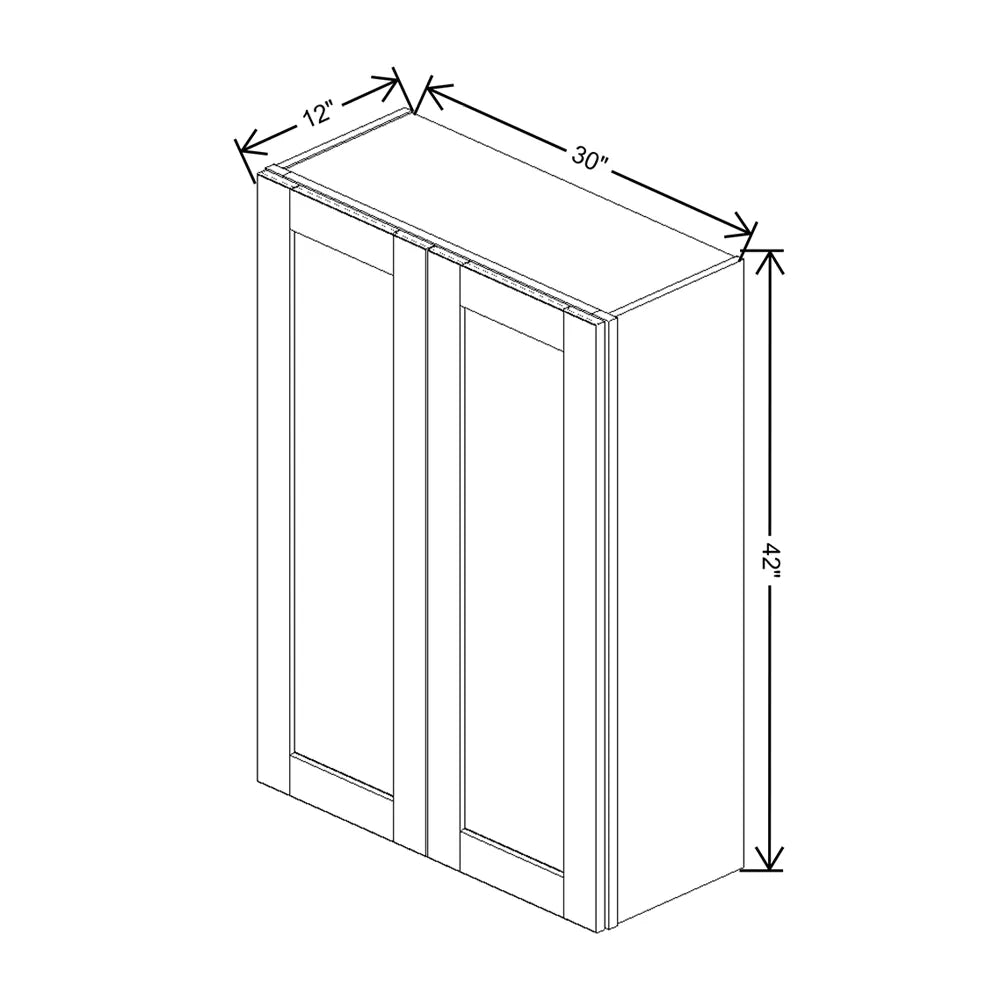 J&K White Shaker S8 Double Door Wall Cabinet - 30" W x 42" H