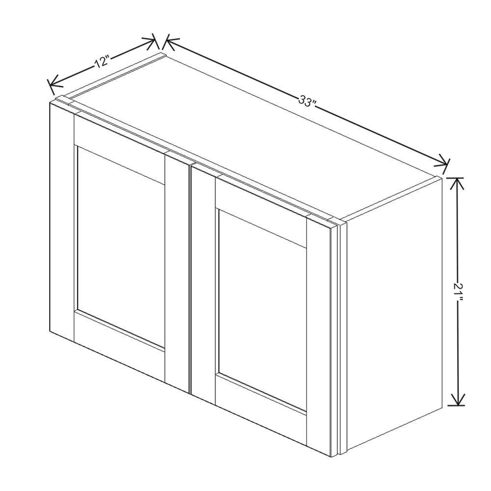 J&K White Shaker S8 Double Door Wall Cabinet - 33" W x 21" H