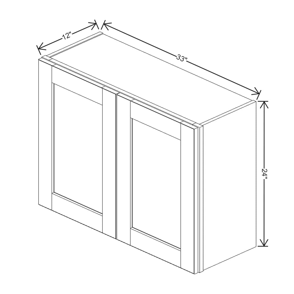 J&K White Shaker S8 Double Door Wall Cabinet - 33" W x 24" H