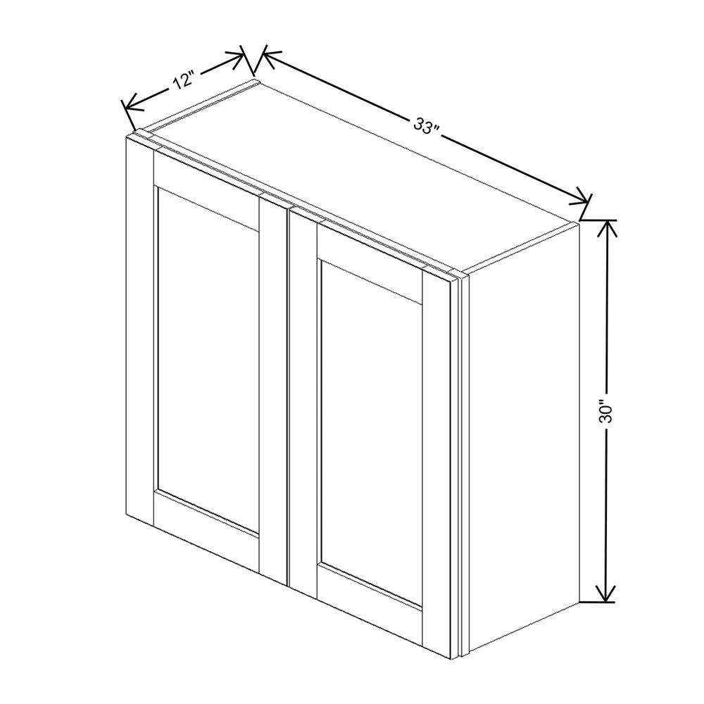 J&K White Shaker S8 Double Door Wall Cabinet - 33" W x 30" H