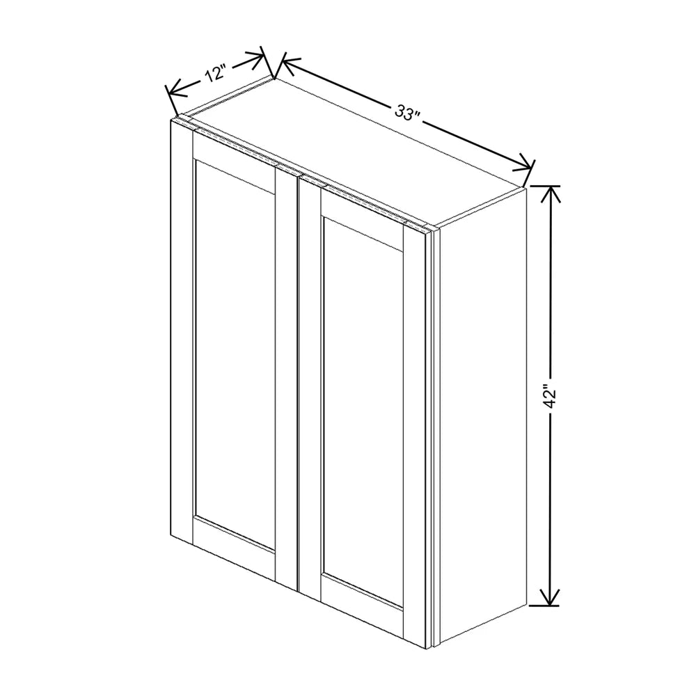 J&K White Shaker S8 Double Door Wall Cabinet - 33" W x 42" H