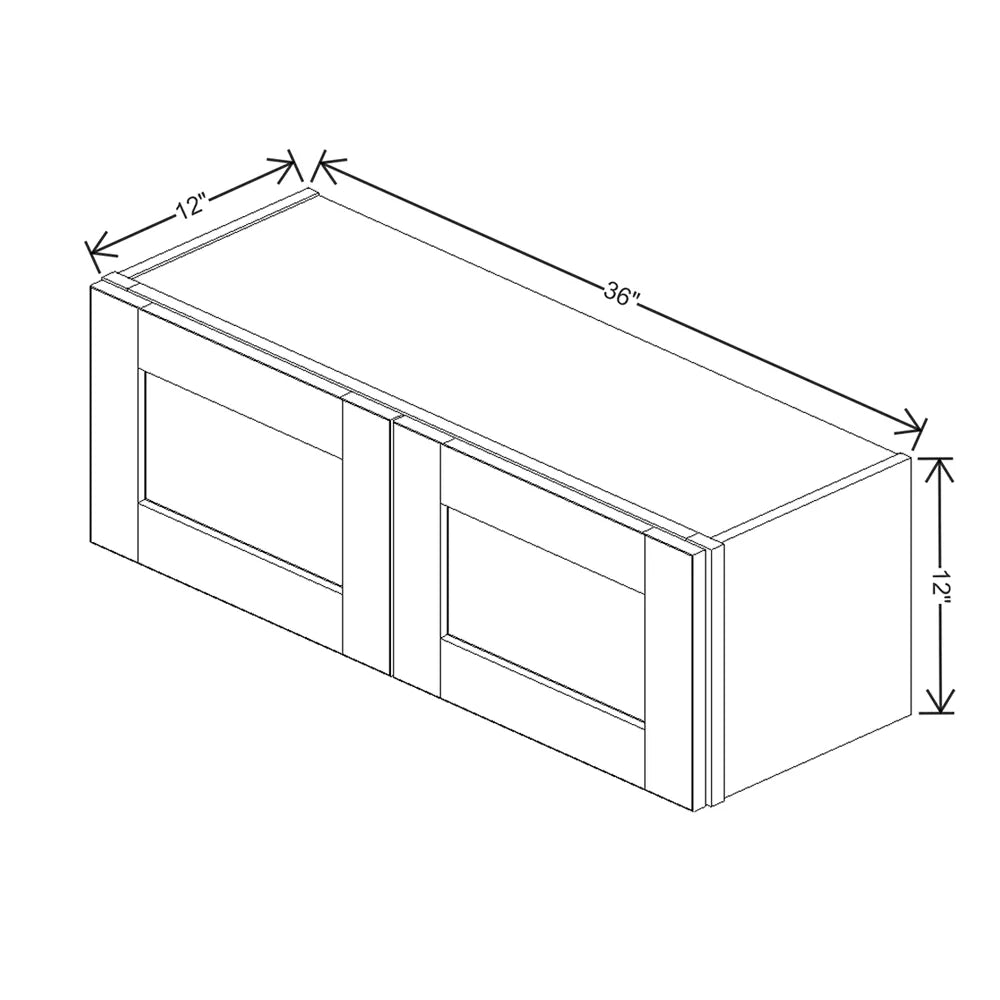 J&K White Shaker S8 Double Door Wall Cabinet - 36" W x 12" H