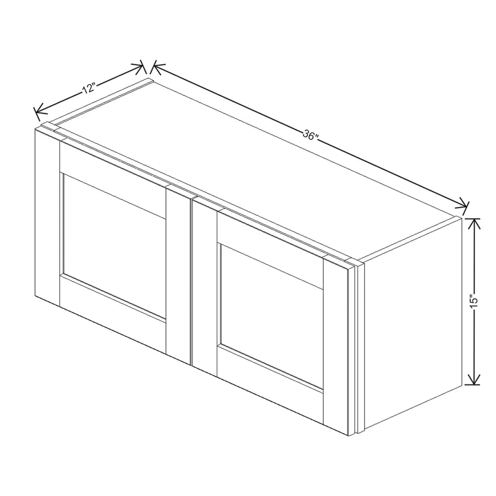 J&K White Shaker S8 Double Door Wall Cabinet - 36" W x 15" H