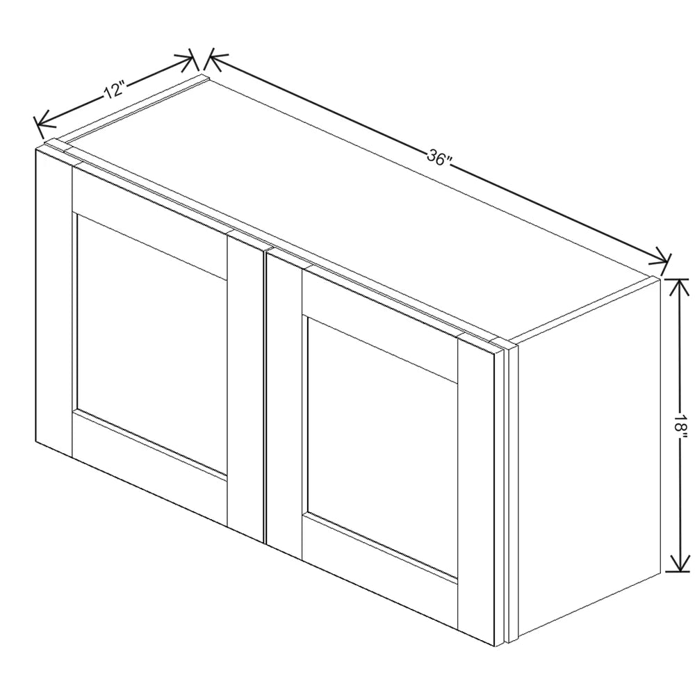 J&K White Shaker S8 Double Door Wall Cabinet - 36" W x 18" H