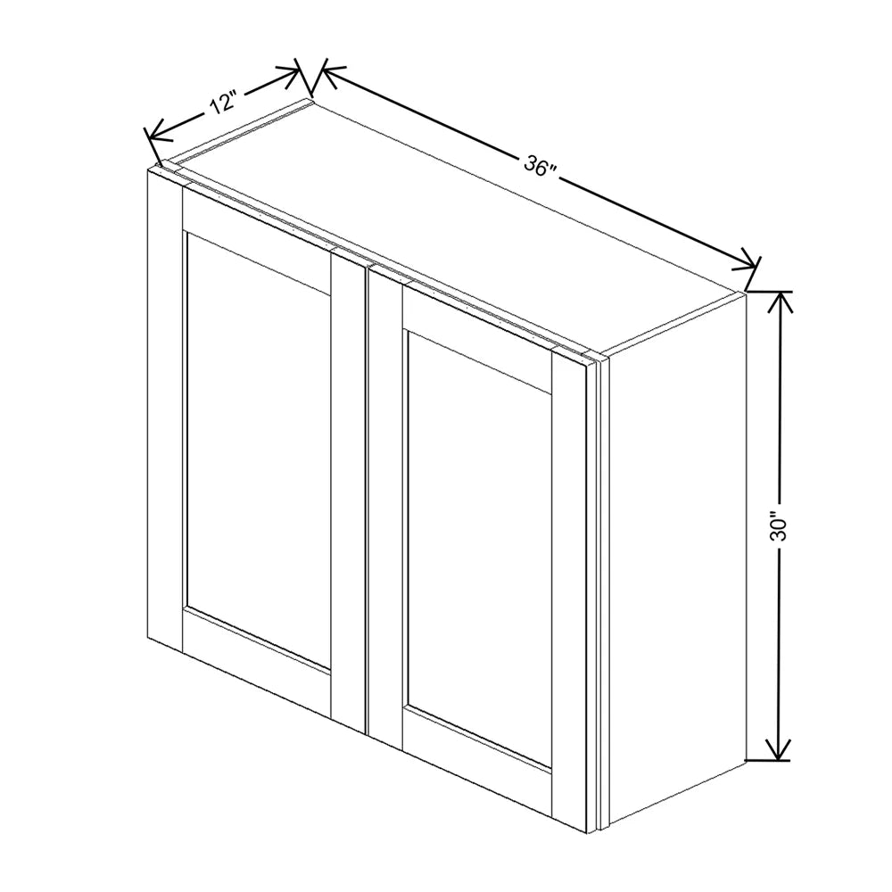 J&K White Shaker S8 Double Door Wall Cabinet - 36" W x 30" H