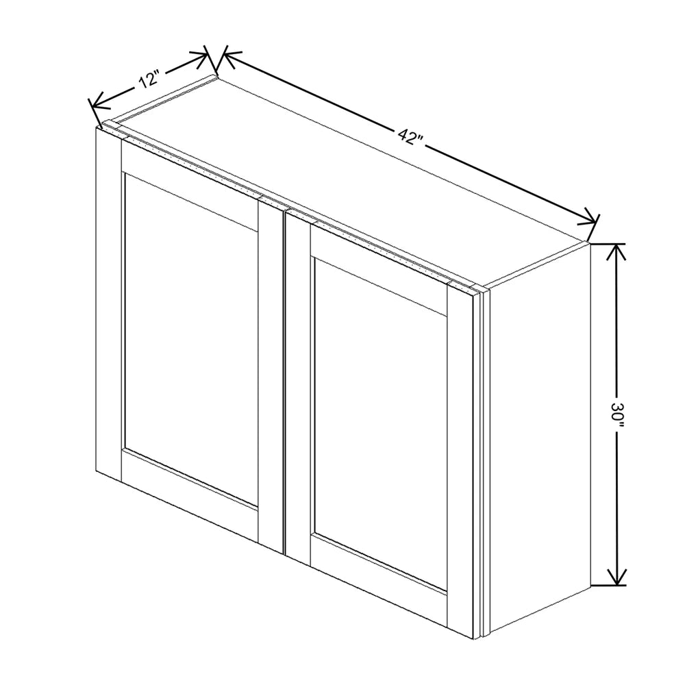 J&K White Shaker S8 Double Door Wall Cabinet - 42" W x 30" H