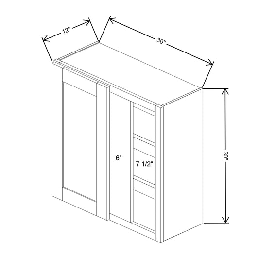 Fabuwood Quest Metro Frost Blind Corner Reversible Wall 30"W x 30"H Shaker Cabinet