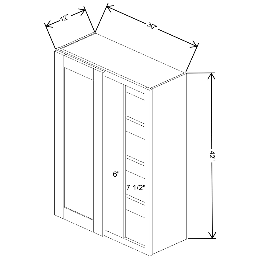 Fabuwood Allure Imperio Nickel Blind Corner Reversible Wall 30"W x 42"H Shaker Cabinet