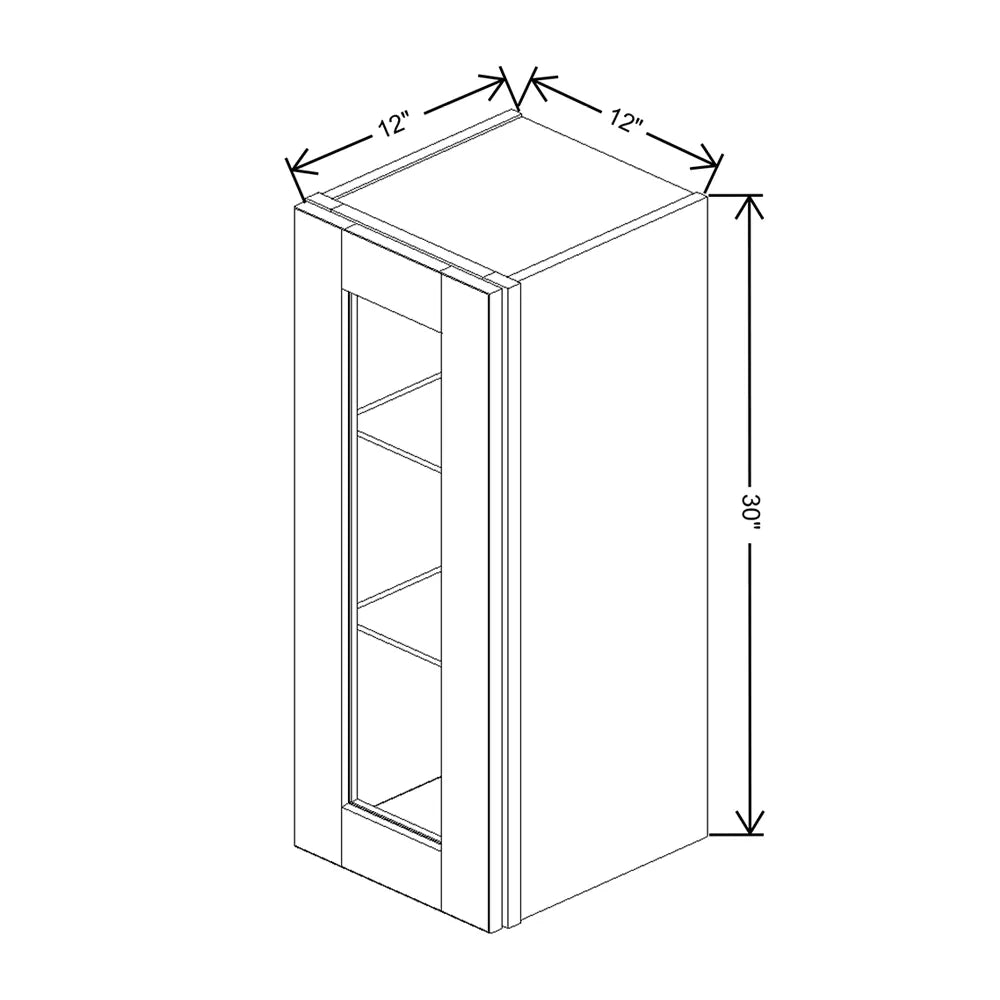 J&K White Shaker S8 Wall Glass Cabinet - 12" W x 30" H (No Glass Insert)