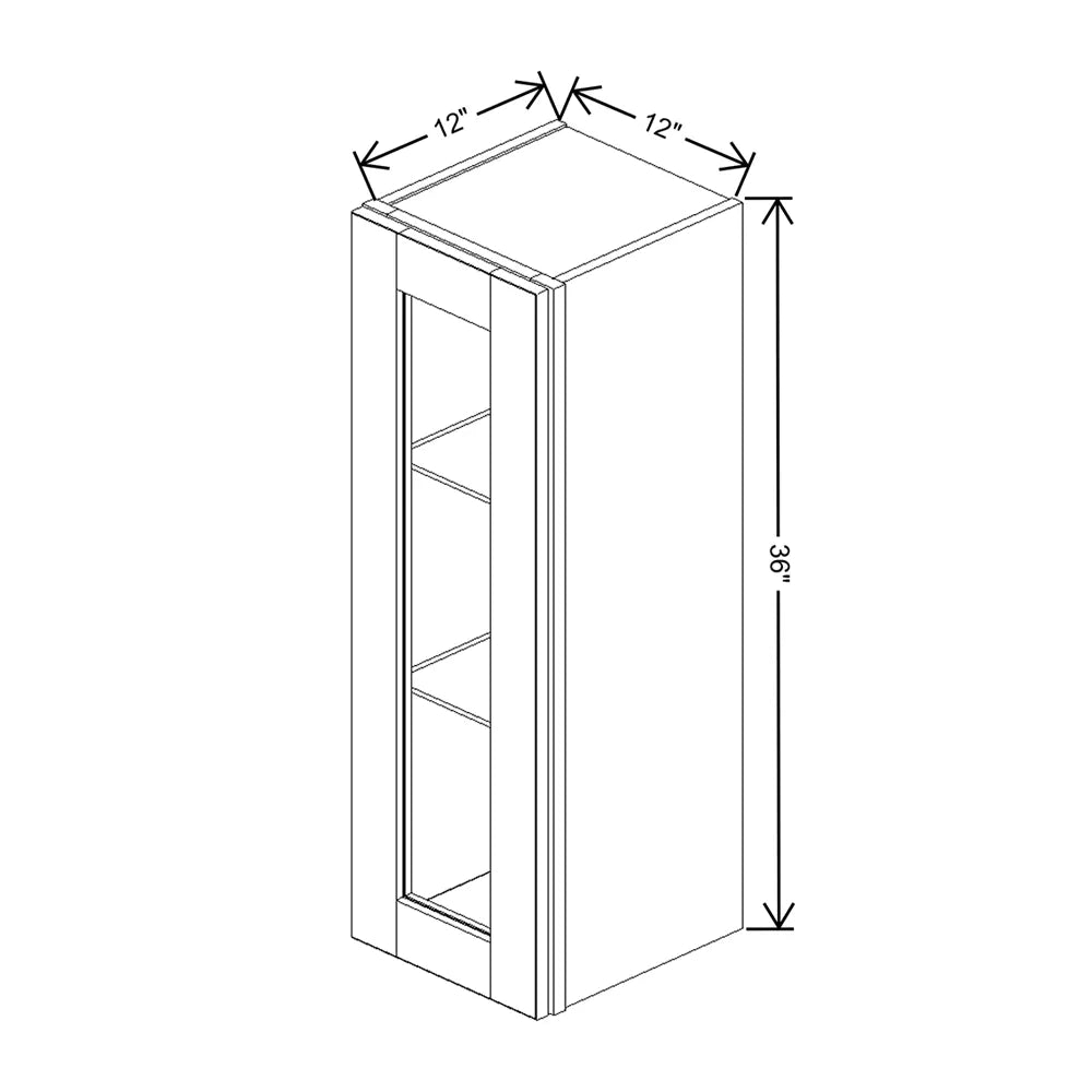 J&K White Shaker S8 Wall Glass Cabinet - 12" W x 36" H (No Glass Insert)