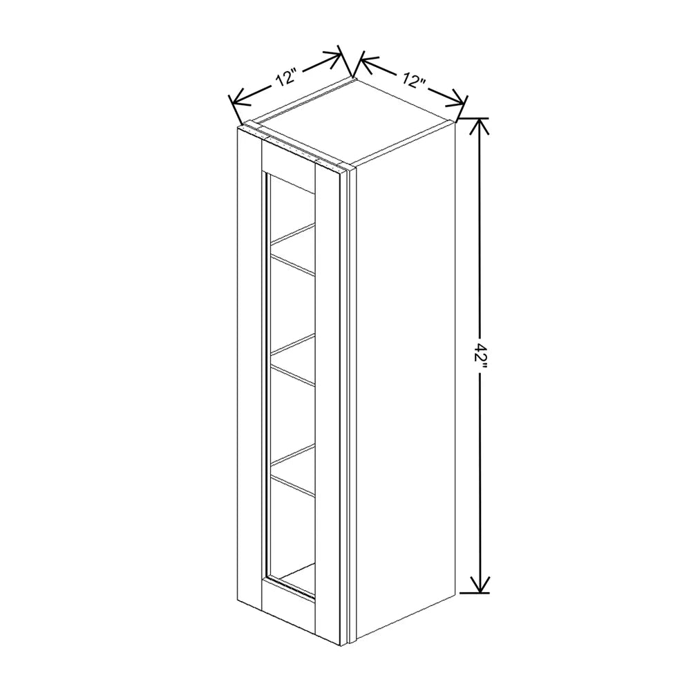 J&K White Shaker S8 Wall Glass Cabinet - 12" W x 42" H (No Glass Insert)