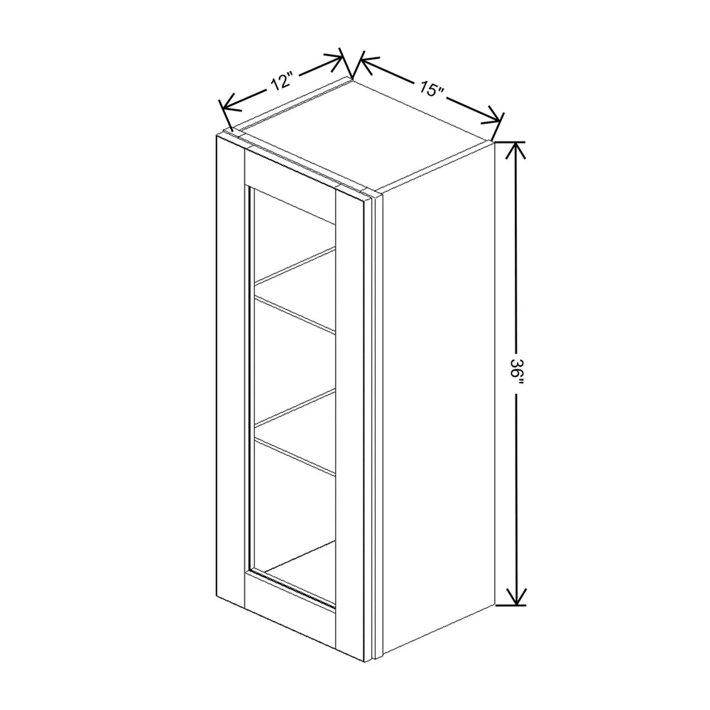 J&K White Shaker S8 Wall Glass Cabinet - 15" W x 36" H (No Glass Insert)