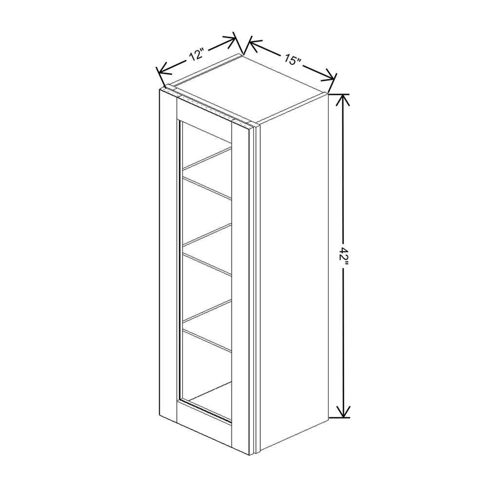 J&K White Shaker S8 Wall Glass Cabinet - 15" W x 42" H (No Glass Insert)