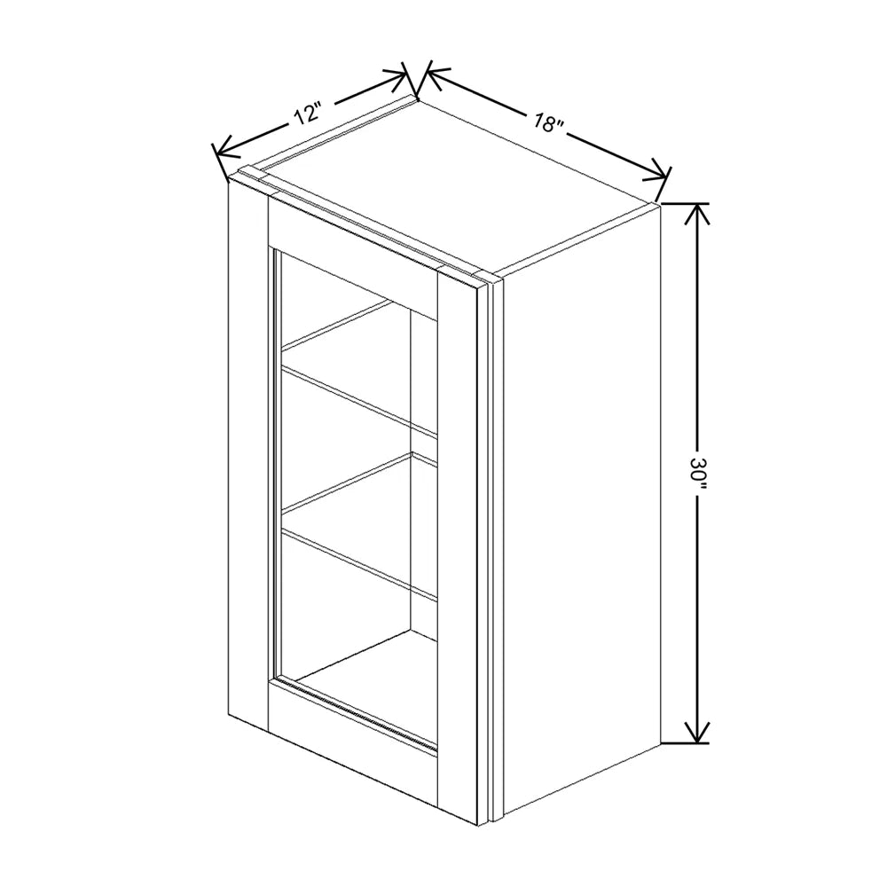 J&K White Shaker S8 Wall Glass Cabinet - 18" W x 30" H (No Glass Insert)