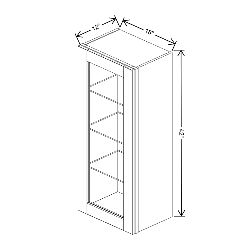 J&K White Shaker S8 Wall Glass Cabinet - 18" W x 42" H (No Glass Insert)