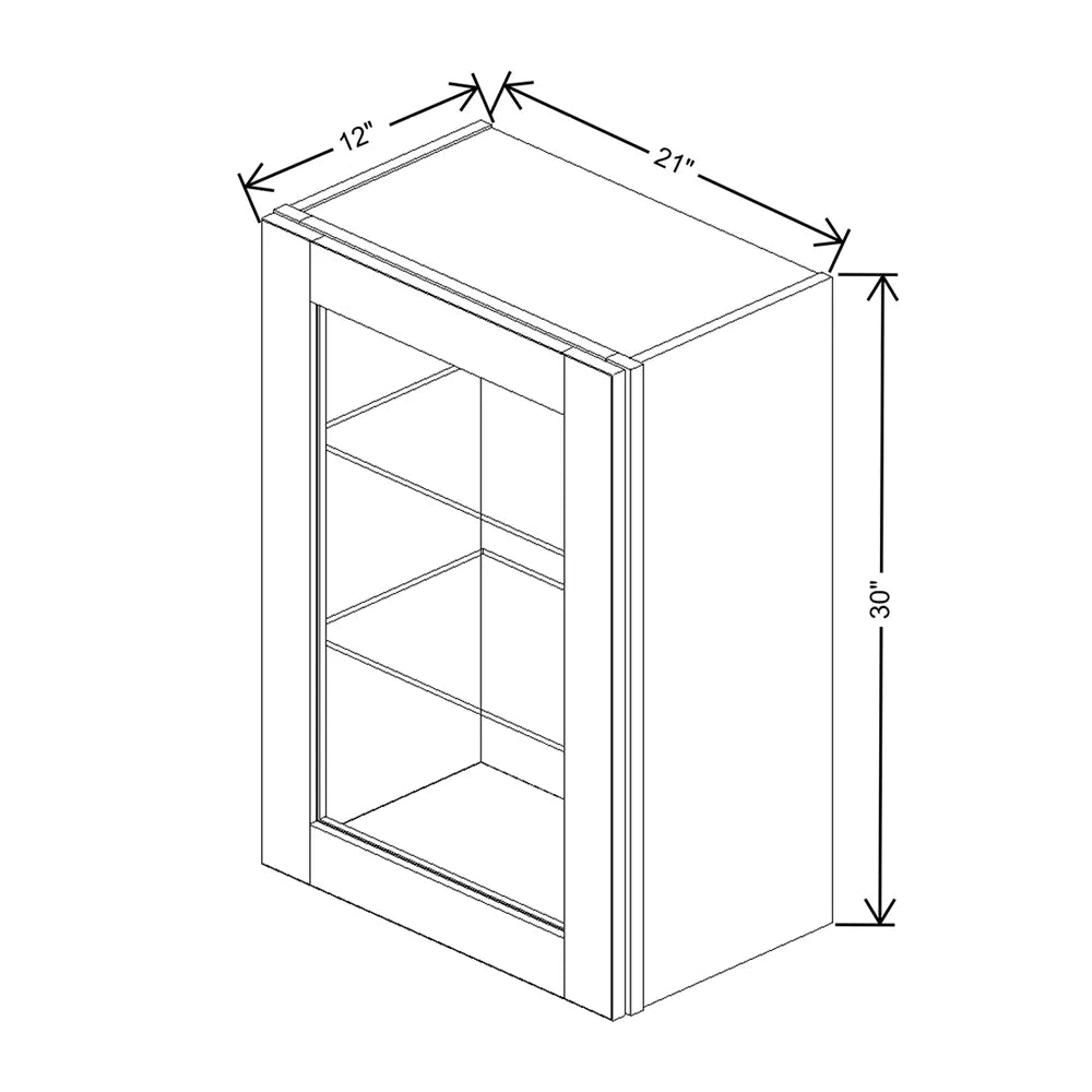 J&K White Shaker S8 Wall Glass Cabinet - 21" W x 30" H (No Glass Insert)