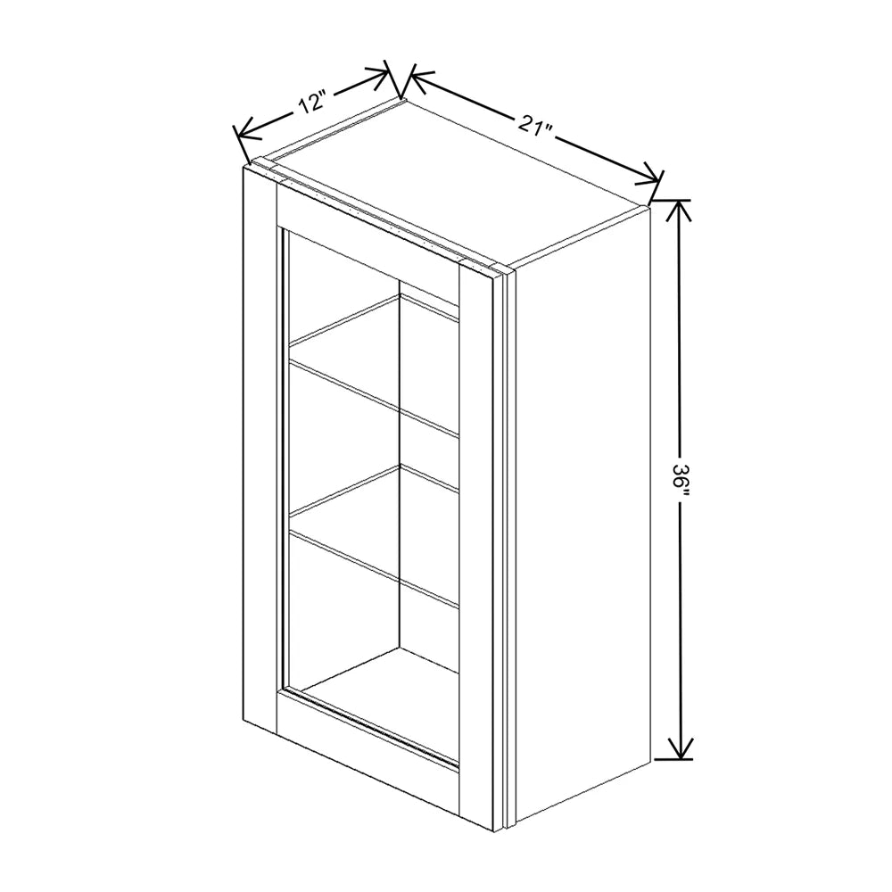 J&K White Shaker S8 Wall Glass Cabinet - 21" W x 36" H (No Glass Insert)