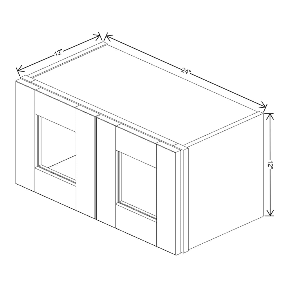 J&K White Shaker S8 Wall Glass Cabinet - 24" W x 12" H (No Glass Insert)