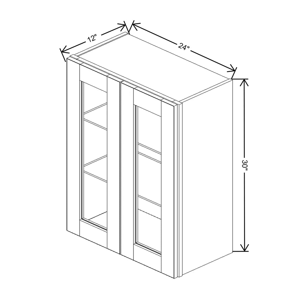 J&K White Shaker S8 Wall Glass Cabinet - 24" W x 30" H (No Glass Insert)