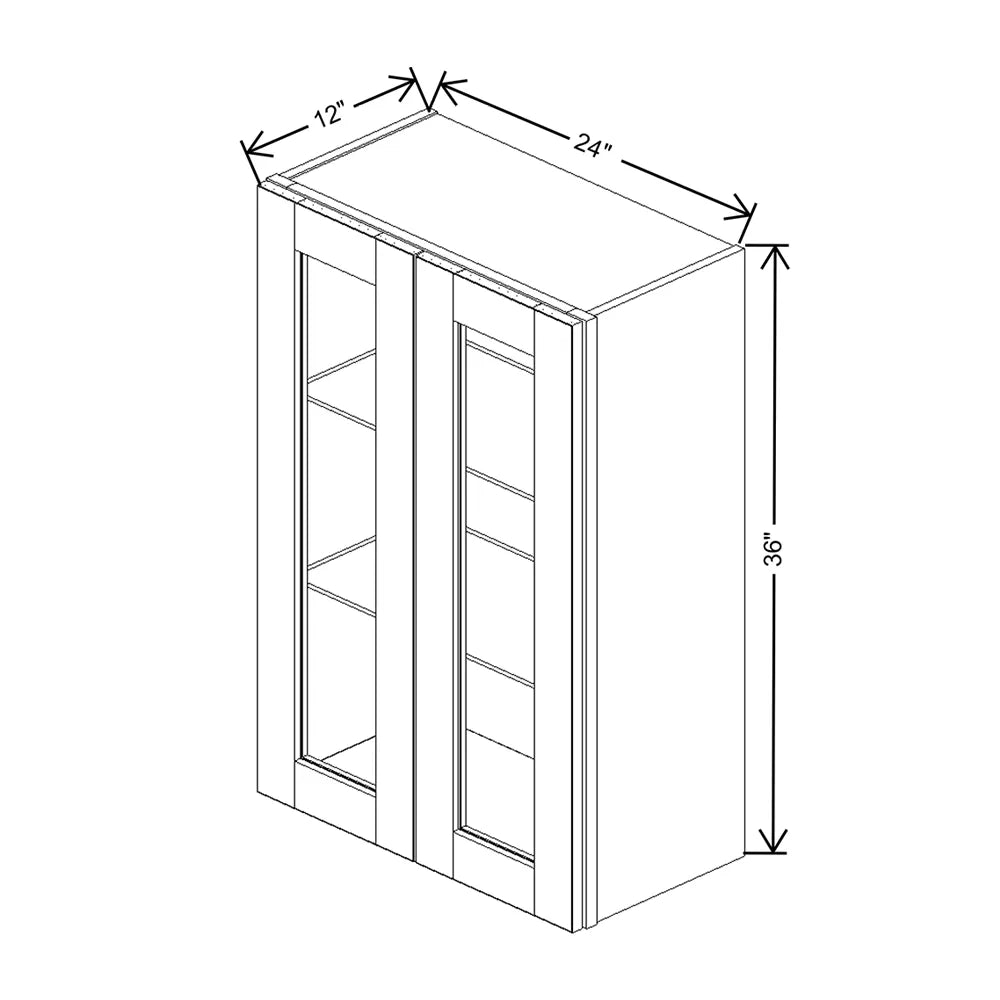 J&K White Shaker S8 Wall Glass Cabinet - 24" W x 36" H (No Glass Insert)