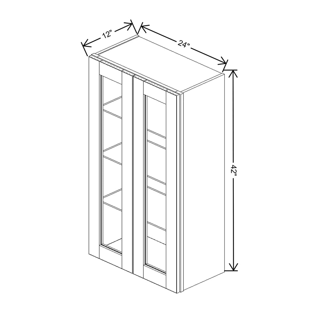 J&K White Shaker S8 Wall Glass Cabinet - 24" W x 42" H (No Glass Insert)