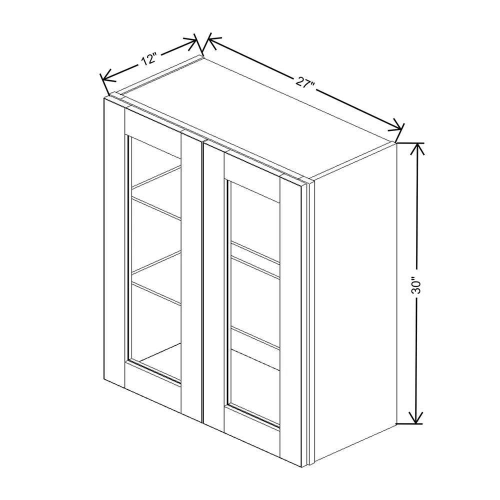 J&K Pebble B6 Wall Glass Cabinet - 27" W x 30" H (No Glass Insert)