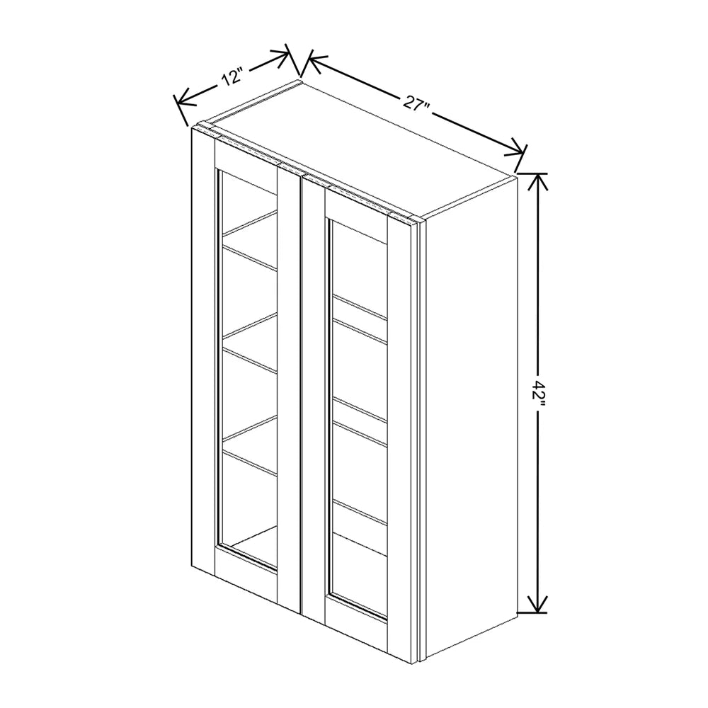 J&K White Shaker S8 Wall Glass Cabinet - 27" W x 42" H (No Glass Insert)