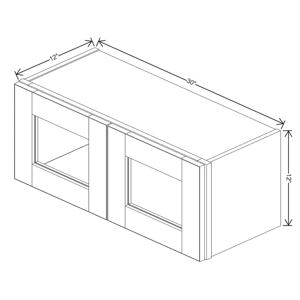 J&K White Shaker S8 Wall Glass Cabinet - 30" W x 12" H (No Glass Insert)