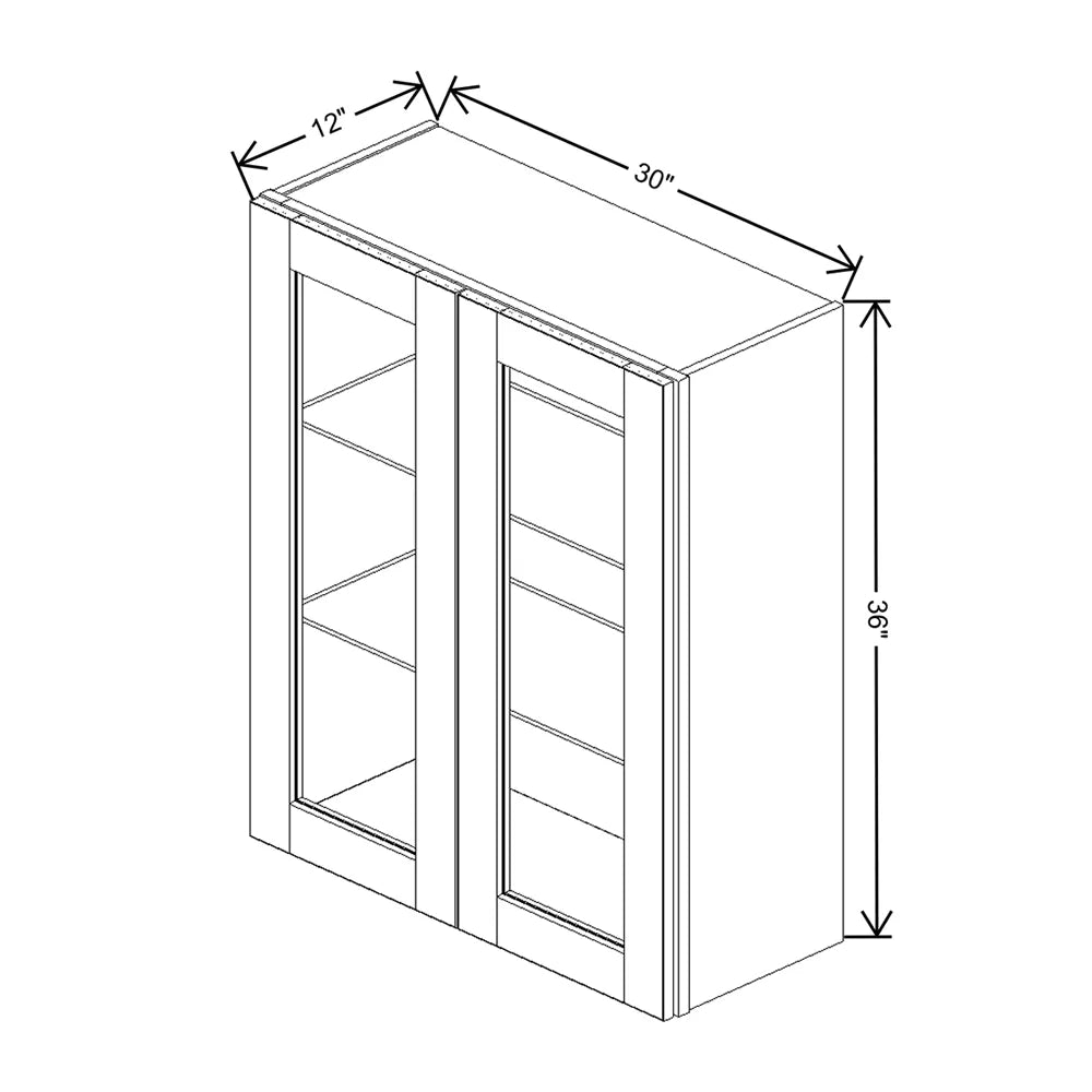 J&K White Shaker S8 Wall Glass Cabinet - 30" W x 36" H (No Glass Insert)