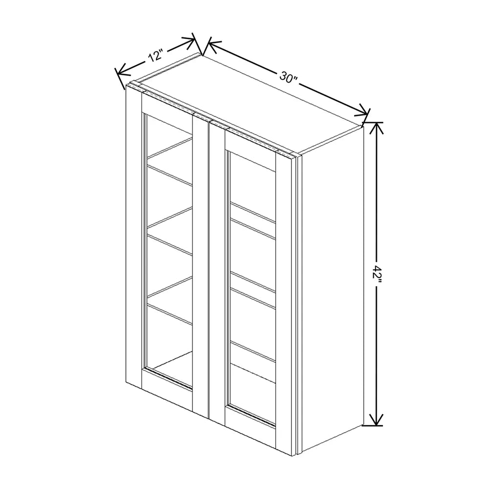 J&K White Shaker S8 Wall Glass Cabinet - 30" W x 42" H (No Glass Insert)