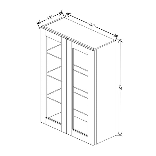 J&K Mocha Glazed K10 Wall Glass Cabinet - 30" W x 42" H (No Glass Insert)