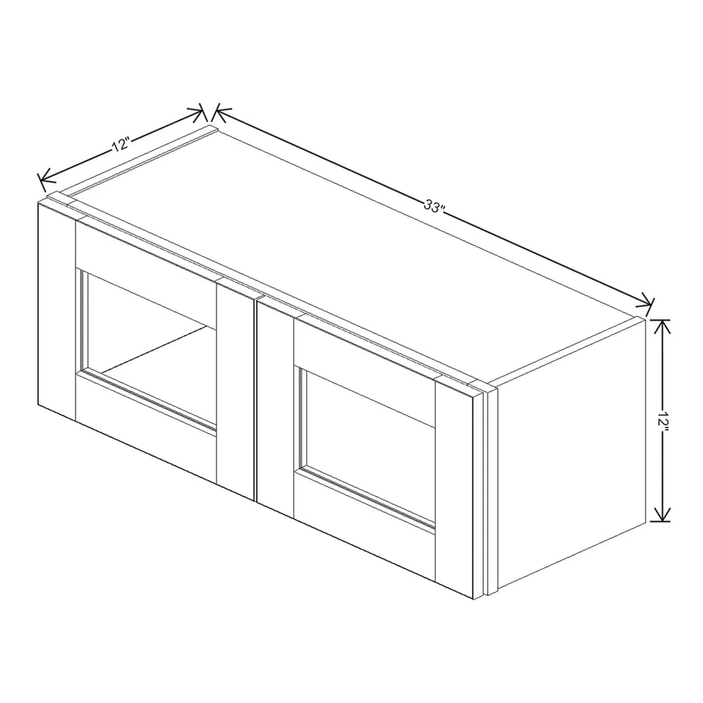 J&K White Shaker S8 Wall Glass Cabinet - 33" W x 12" H (No Glass Insert)