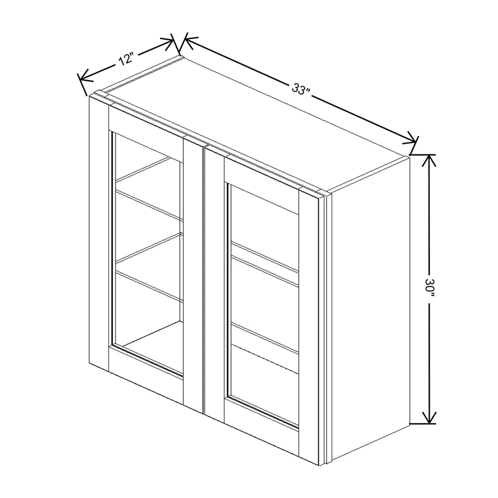 J&K White Shaker S8 Wall Glass Cabinet - 33" W x 30" H (No Glass Insert)