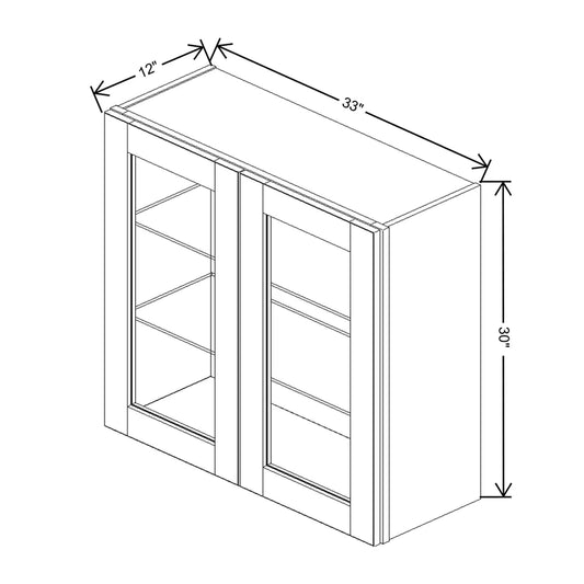 J&K Mocha Glazed K10 Wall Glass Cabinet - 33" W x 30" H (No Glass Insert)