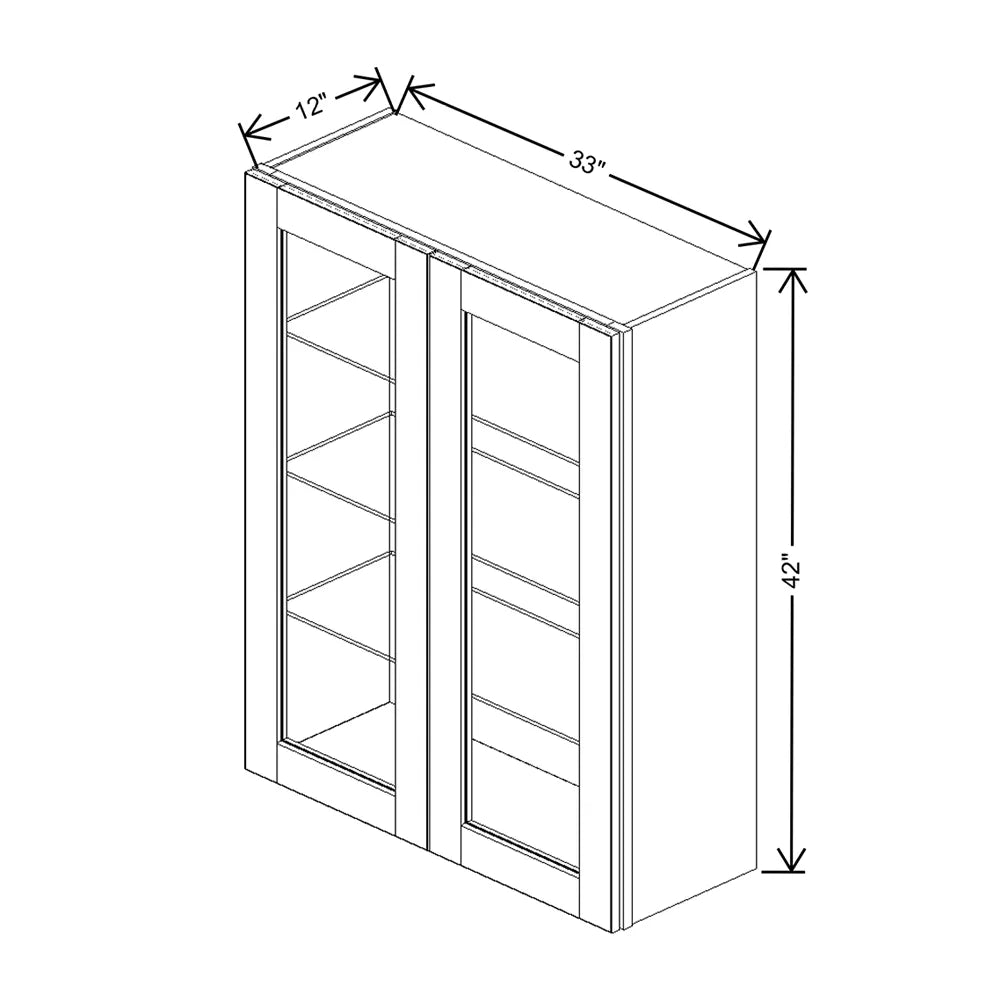 J&K White Shaker S8 Wall Glass Cabinet - 33" W x 42" H (No Glass Insert)