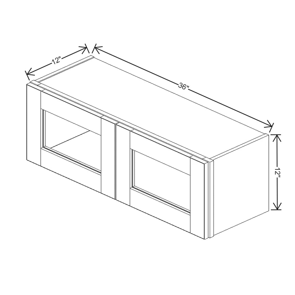 J&K White Shaker S8 Wall Glass Cabinet - 36" W x 12" H (No Glass Insert)