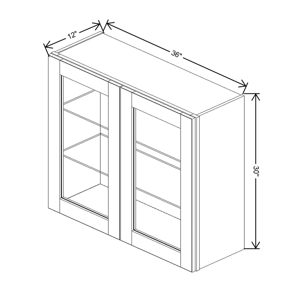 J&K White Shaker S8 Wall Glass Cabinet - 36" W x 30" H (No Glass Insert)