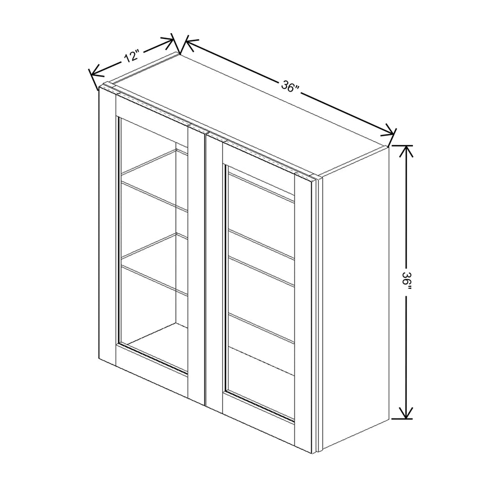 J&K White Shaker S8 Wall Glass Cabinet - 36" W x 36" H (No Glass Insert)