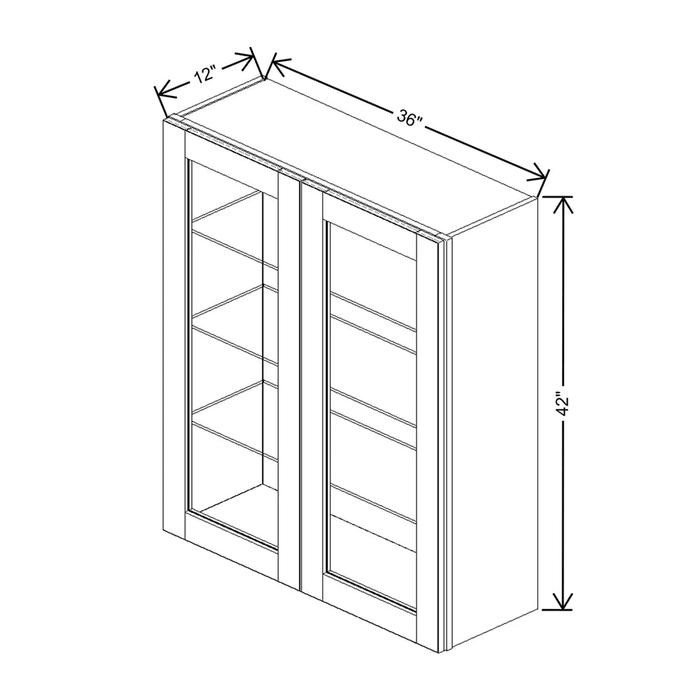 J&K Butterscotch B8 Wall Glass Cabinet - 36" W x 42" H (No Glass Insert)