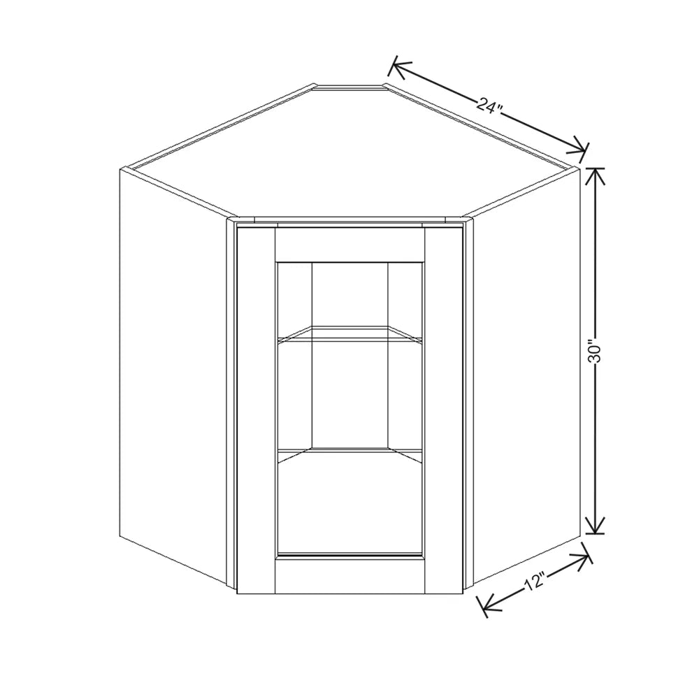 J&K White Shaker S8 Wall Diagonal Glass Insert- 24" W x 30" H (No Glass Insert)