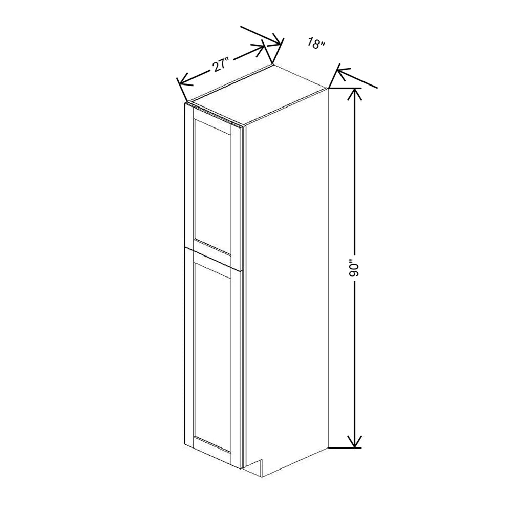 J&K White Shaker S8 Pantry w/Roll-Out Trays 18" W x 90" H x 27" D