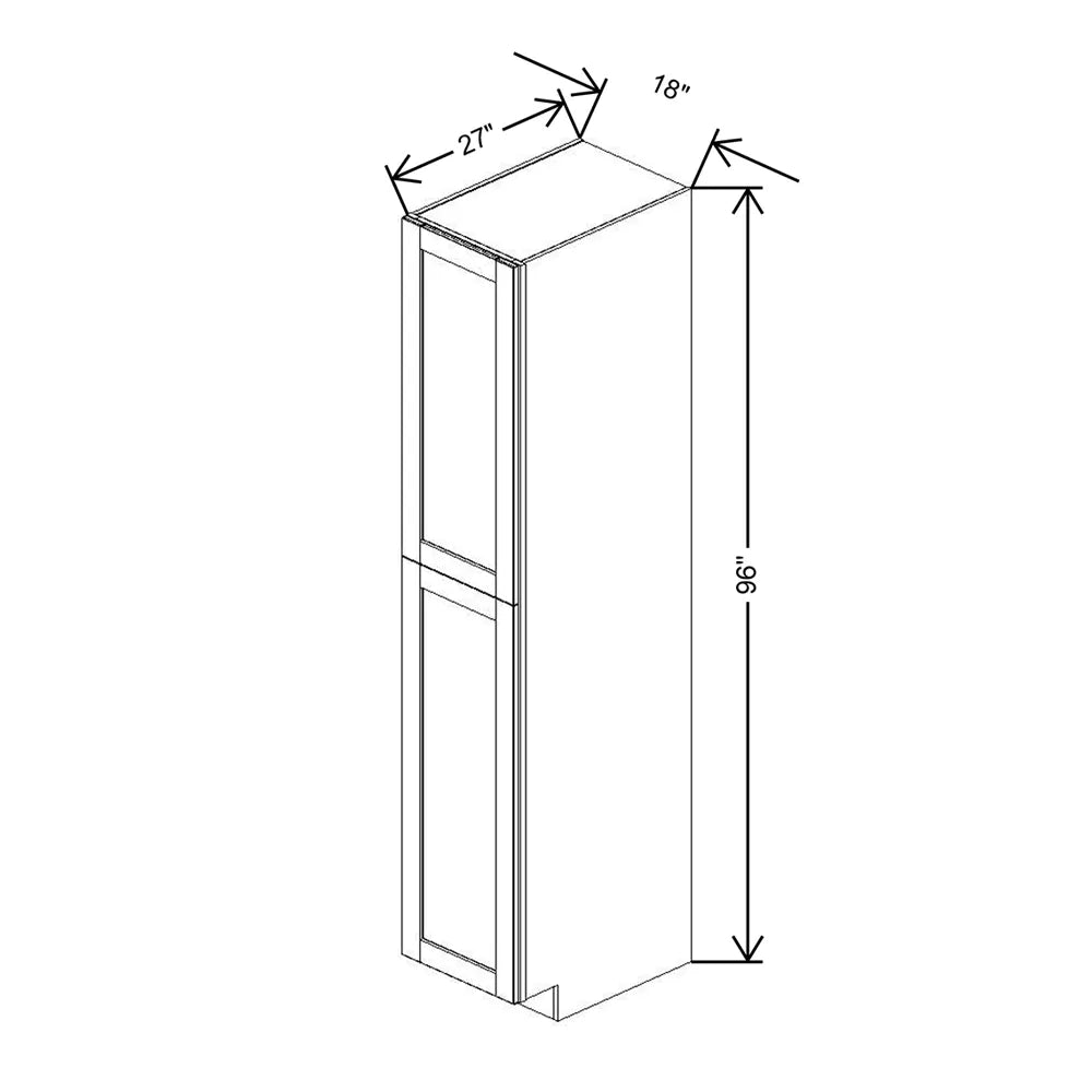 J&K White Shaker S8 Pantry w/Roll-Out Trays 18" W x 96" H x 27" D