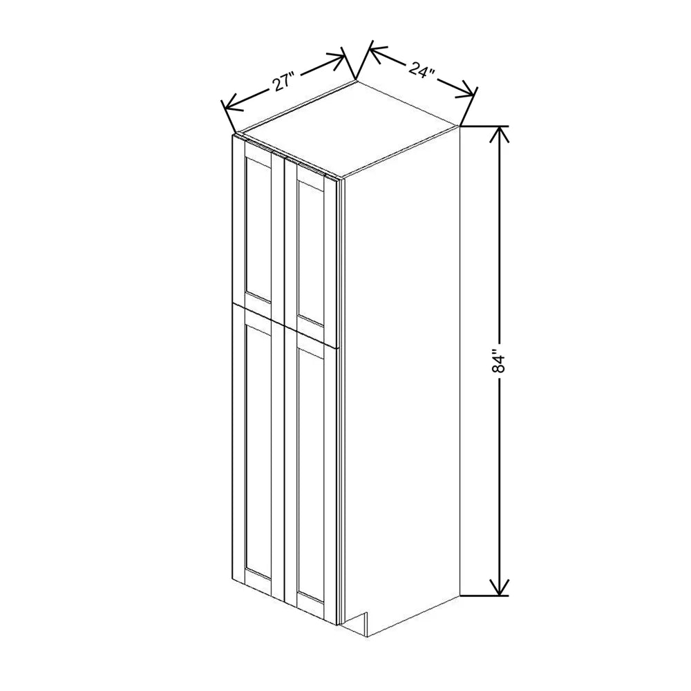 J&K White Shaker S8 Pantry w/Roll-Out Trays 24" W x 84" H x 27" D