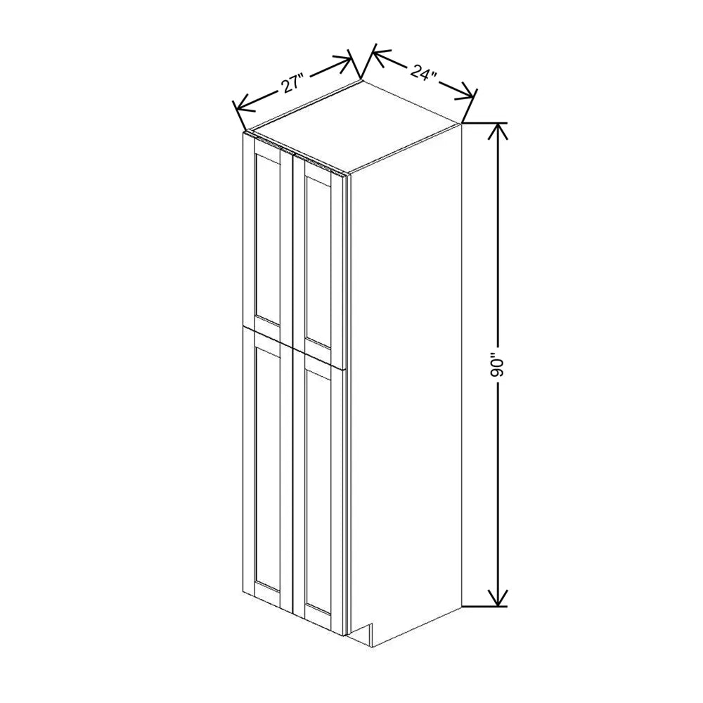 J&K White Shaker S8 Pantry w/Roll-Out Trays 24" W x 90" H x 27" D