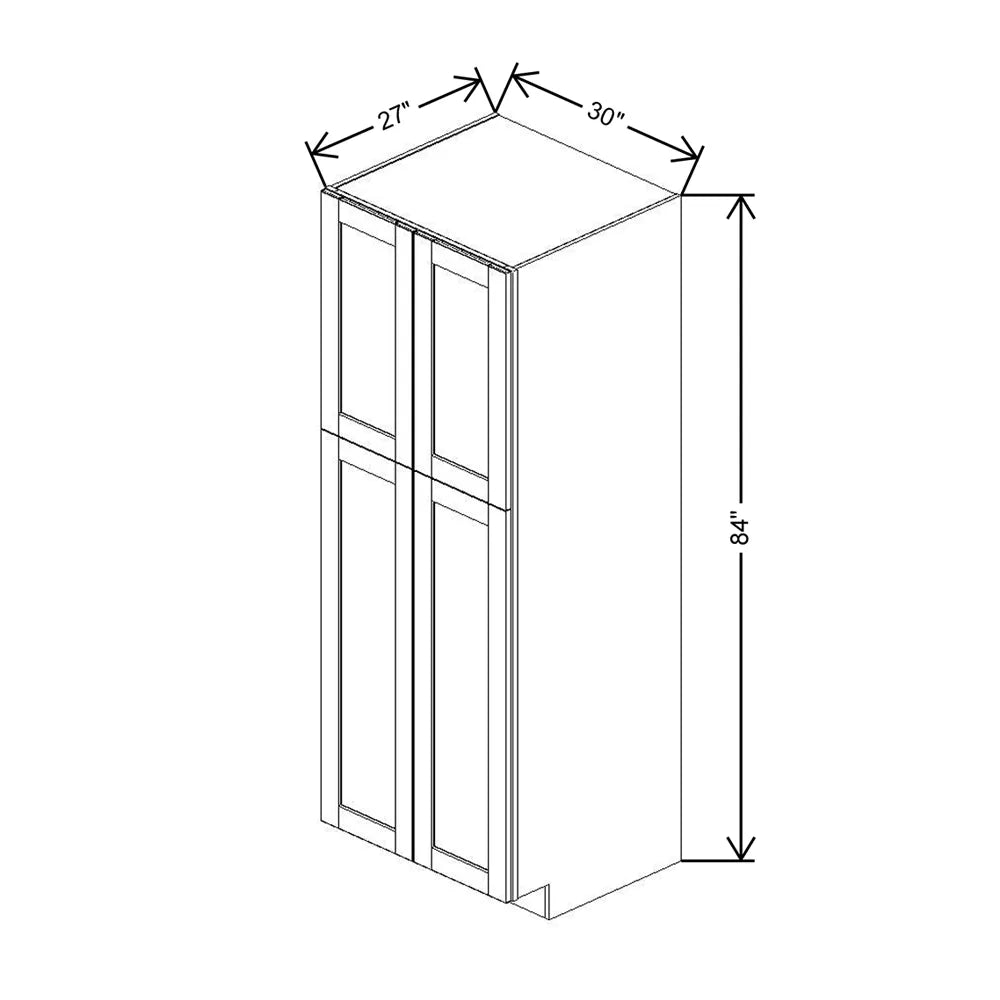 J&K White Shaker S8 Pantry w/Roll-Out Trays 30" W x 84" H x 27" D