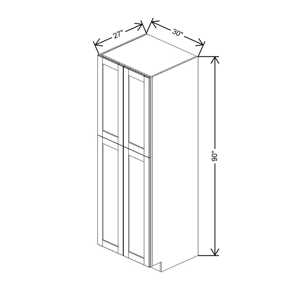 J&K White Shaker S8 Pantry w/Roll-Out Trays 30" W x 90" H x 27" D