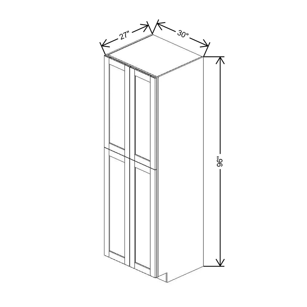 J&K White Shaker S8 Pantry w/Roll-Out Trays 30" W x 96" H x 27" D