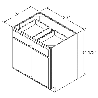 Base Kitchen Cabinet B33 Newport LessCare 33 in. width 34.5 in. height 24 in. depth