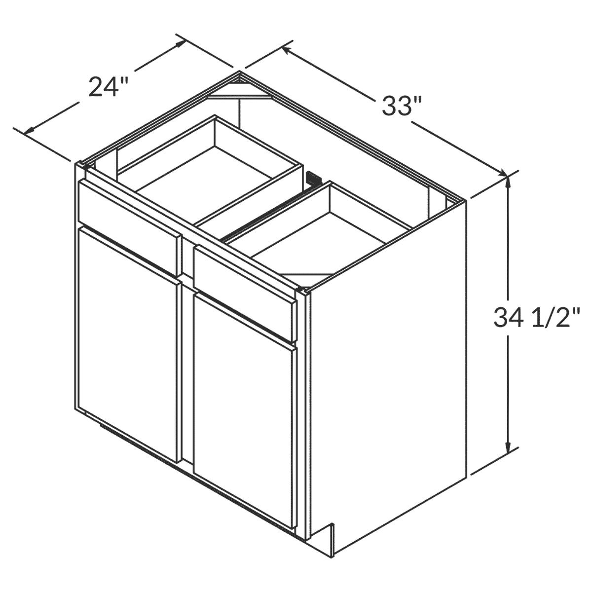 Fabuwood Allure Onyx Horizon  Base 33"W Assembled Cabinet Wireframe