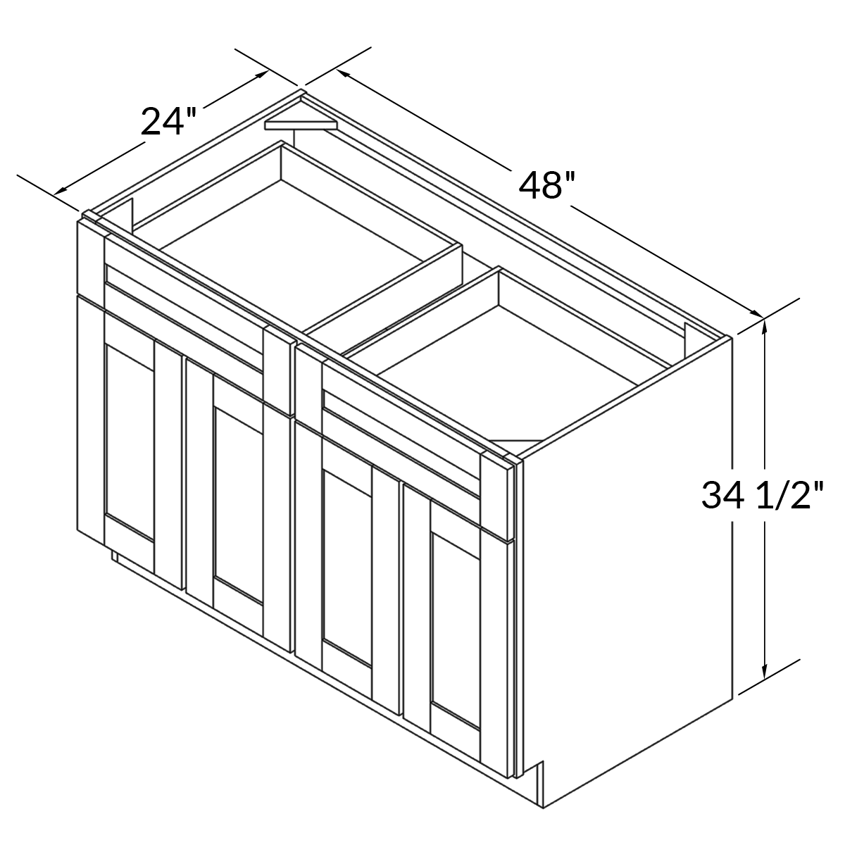 Base Kitchen Cabinet B48 Milan Pearl LessCare 48 in. width 34.5 in. height 24 in. depth